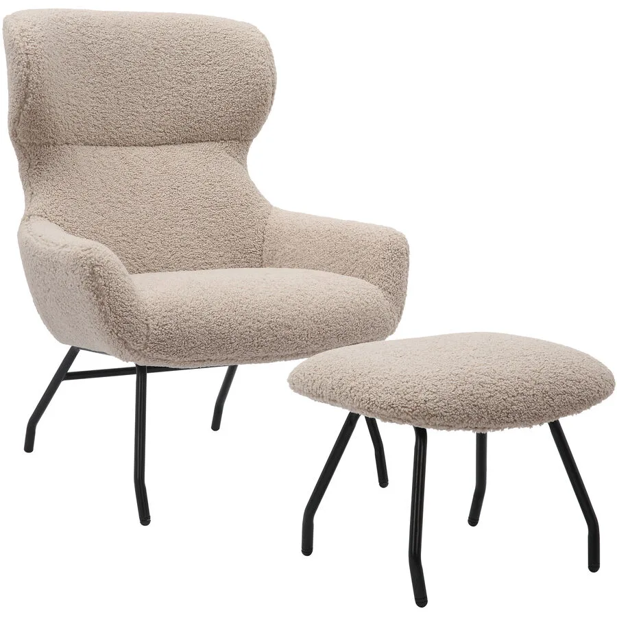 Sessel Idis Taupe, Schwarz Polyester Teddyfell, Metall B 79 T 82 H 103 cm