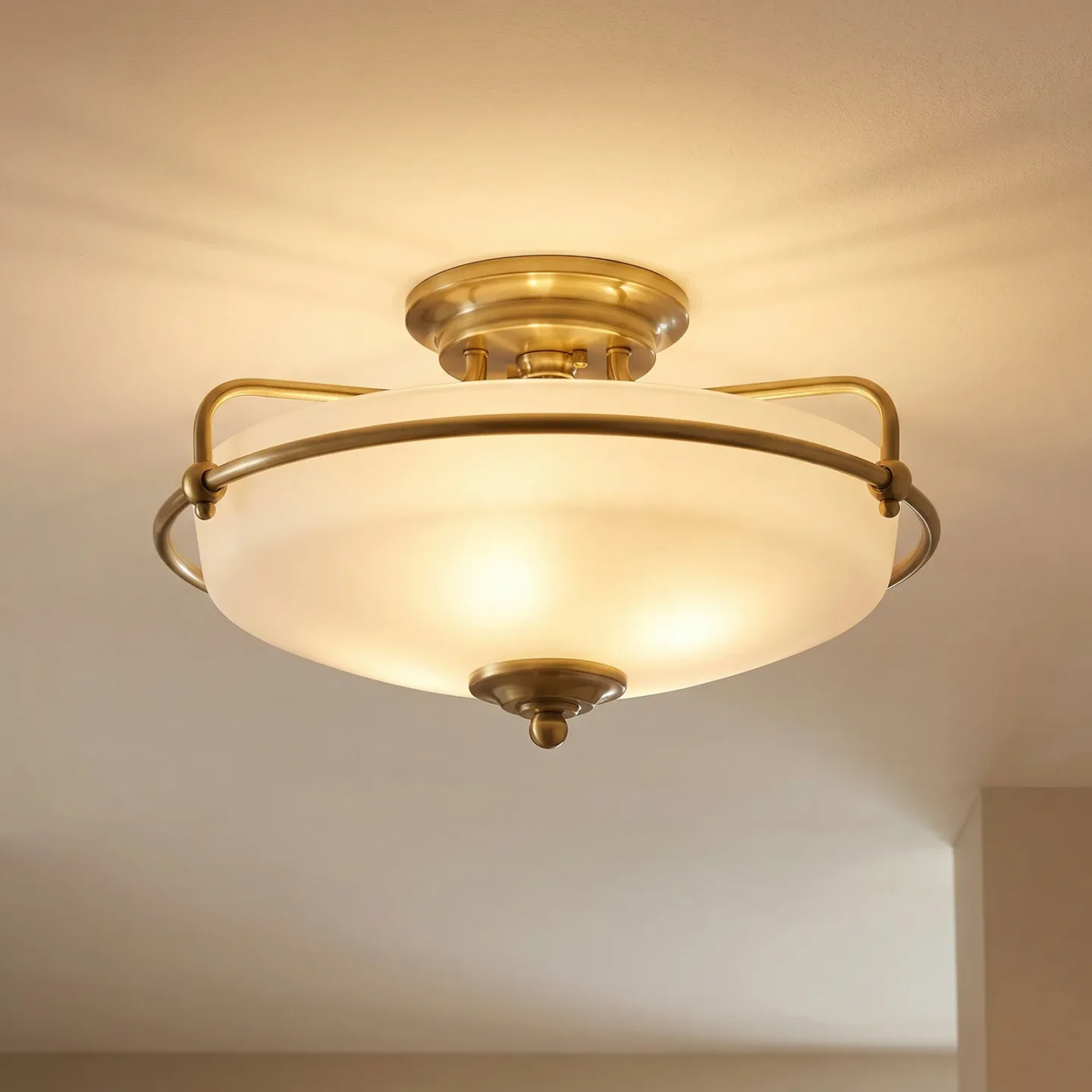 Griffin F Deckenlampe, messing/Opalglas, Ø 42 cm - QUOIZEL - Wohnzimmer - Metall - Mehrflammig