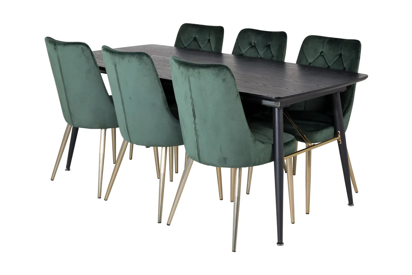 Irunea Förlängningsbar Matgrupp 180cm inkl 6 Valerie Lyx Sto - Svart/Mörkgrön/Guld