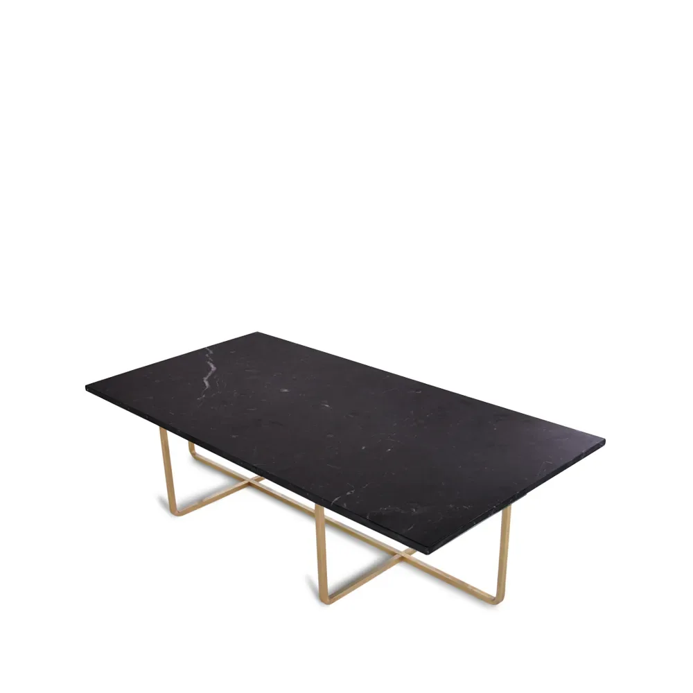 OX Denmarq Ninety Couchtisch rechteckig Marmor marquina, Messinggestell