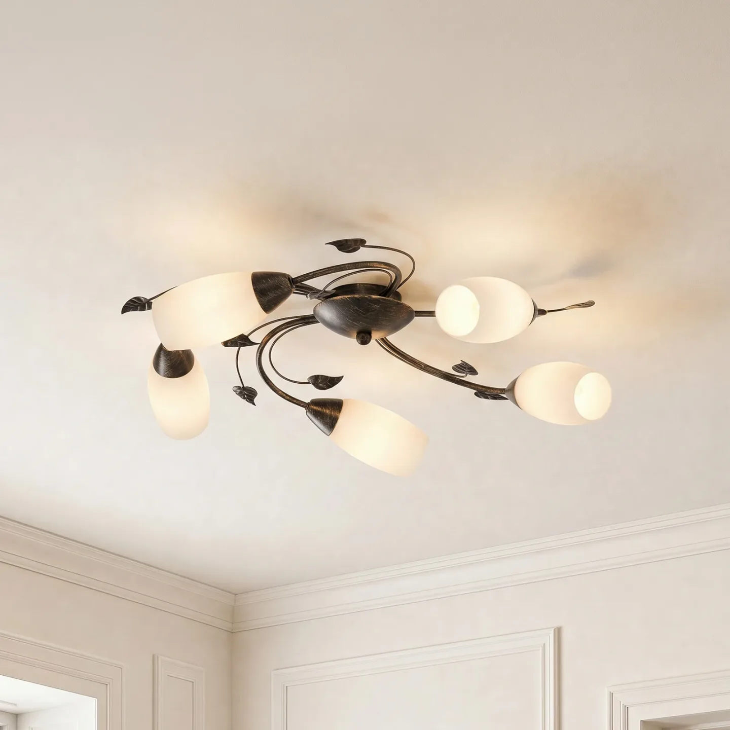 Stefania 5 Deckenleuchte White/Black-Gold - Lindby - Wohnzimmer - Antik - Metall - Mehrflammig