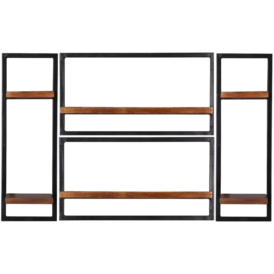 Wandregal Ecuador natur, schwarz Mangoholz, Metall B 125 T 25 cm