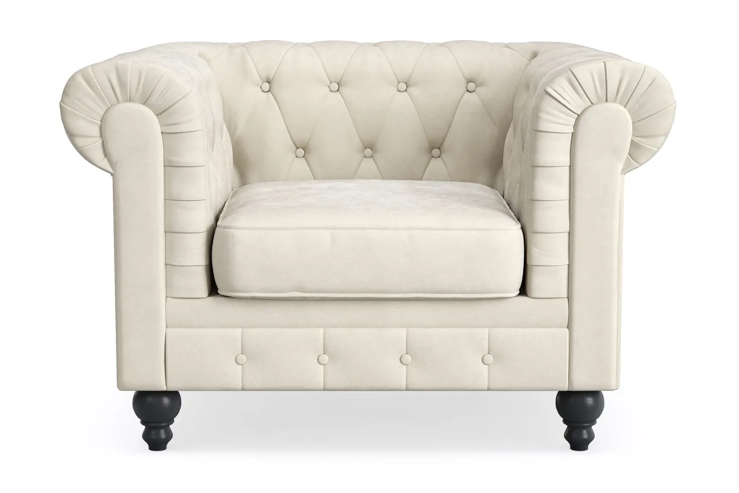 Chesterfield Lyx Stor skön djup sammetsfåtölj - Fåtölj till vardagsrum - Beige Sammet