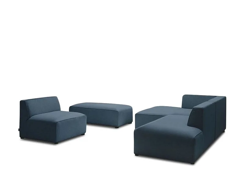 Ecksofa mit Hocker BOBOCHIC MEGEVE Stoff chiniert dunkelblau
