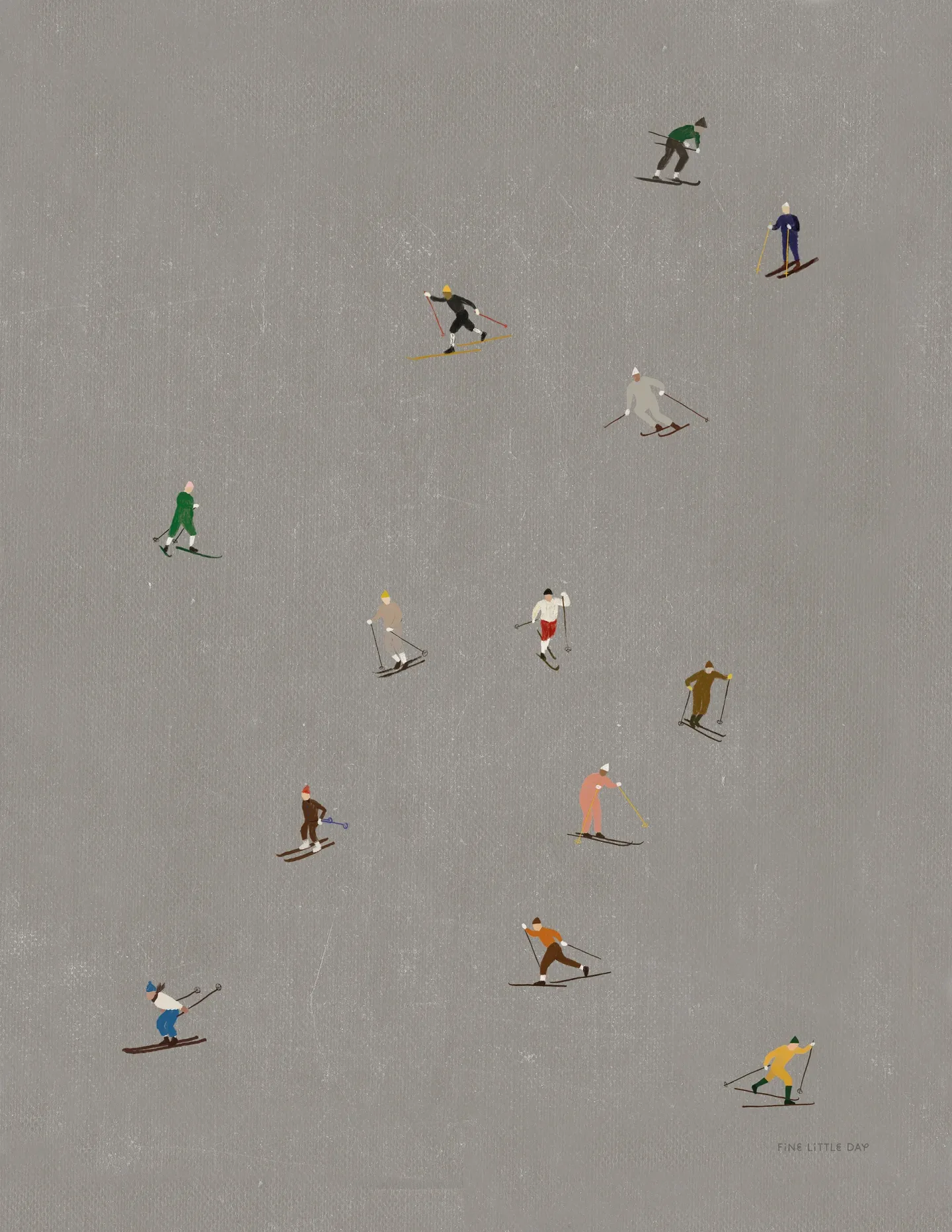 Fine Little Day Skiers poster 40x50 cm Grå