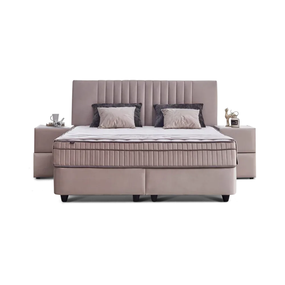 Premium Boxspringbett 90×200 komplett mit Matratze, Topper & Bettkasten, Samt Braun Beige, Clara