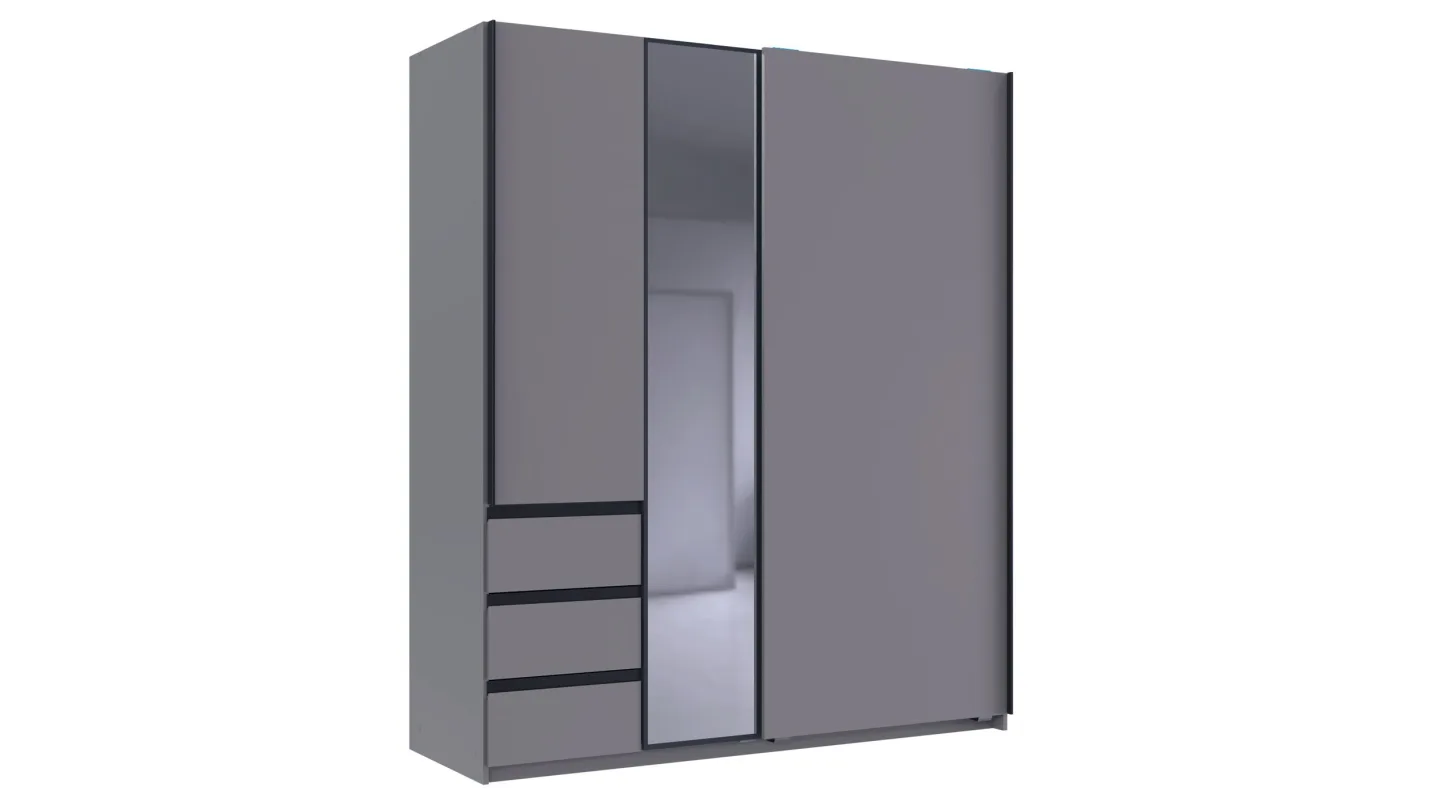 Schwebetürenschrank grau mit Spiegel 168 cm 2-türig - STADE