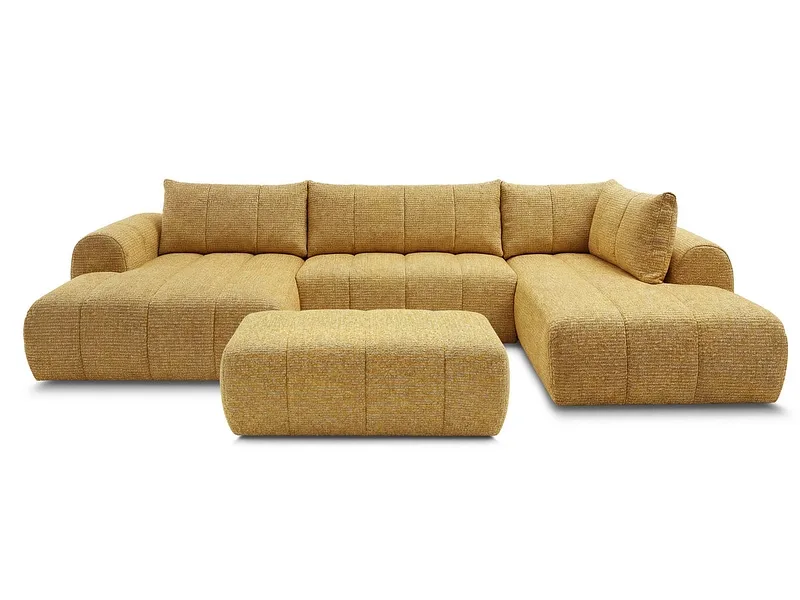 Panorama-Ecksofa mit Hocker BOBOCHIC NESTY Stoff chiniert gelb