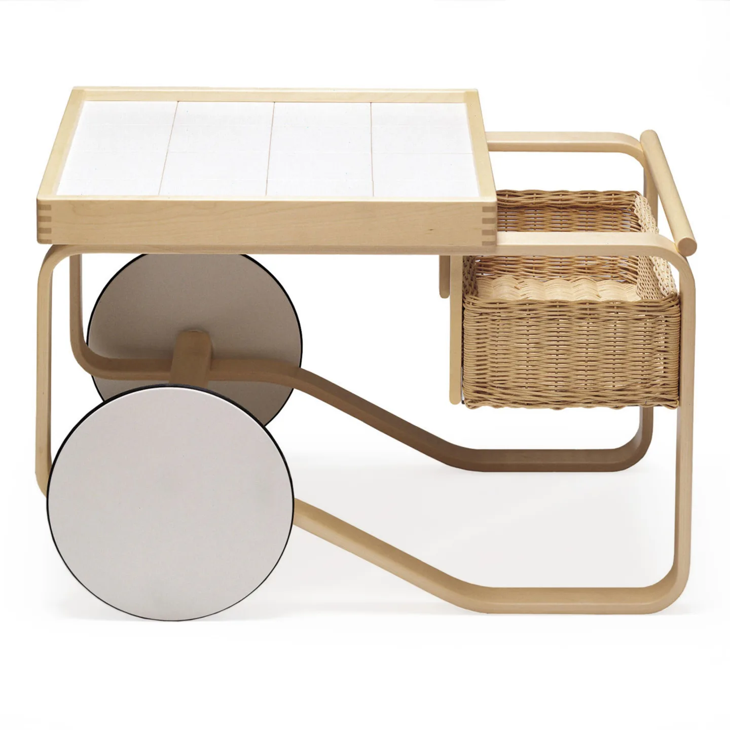 Artek - Serveringsvagn 900, Vita keramiska plattor - Serveringsvagnar - Alvar Aalto - Vit - Naturmaterial/Trä