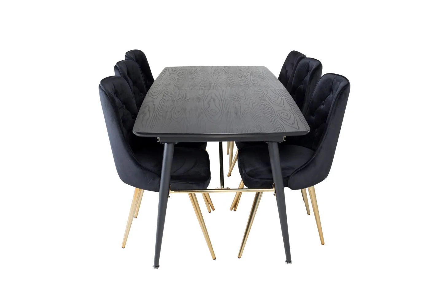 Gold Matgrupp Förlängningsbar 180-220 cm Rektangulär med 6 Velvet Deluxe stolar - Svart/Guld
