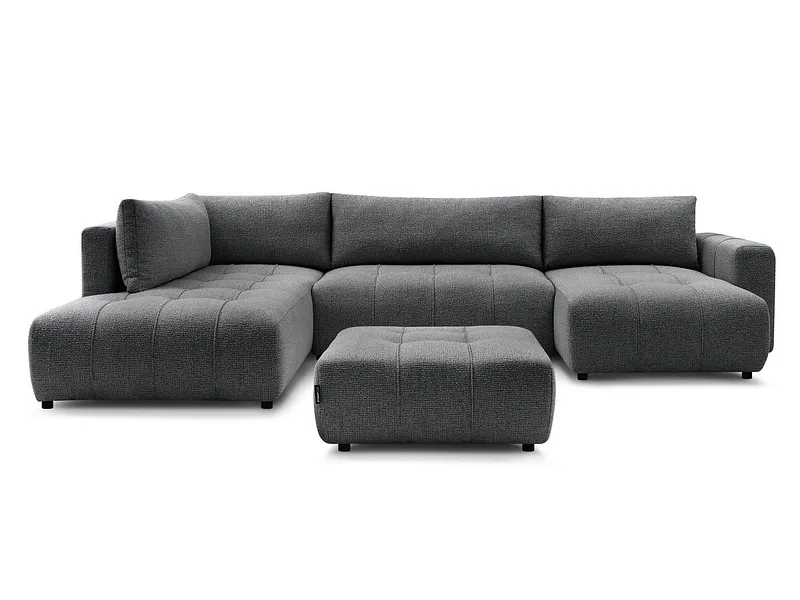 Panorama-Ecksofa mit Hocker BOBOCHIC ARSENE Stoff chiniert dunkelgrau