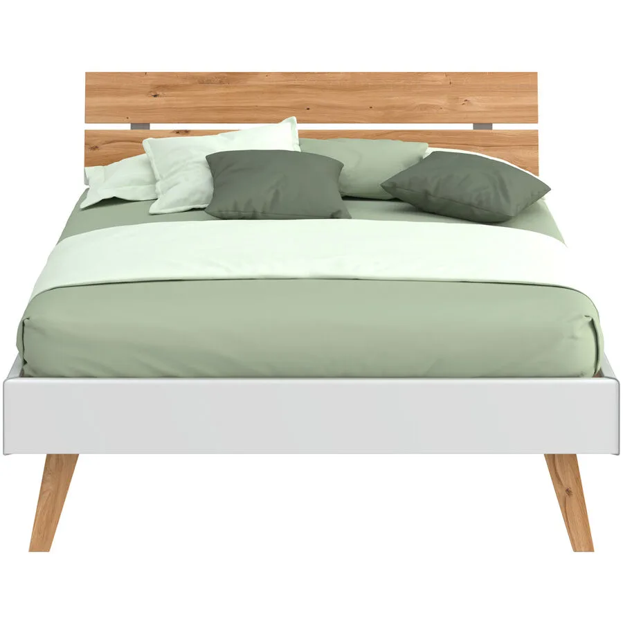 Modular Bett Livorno Natur, Weiss MDF, Wildeiche Massivholz 120 x 200 cm