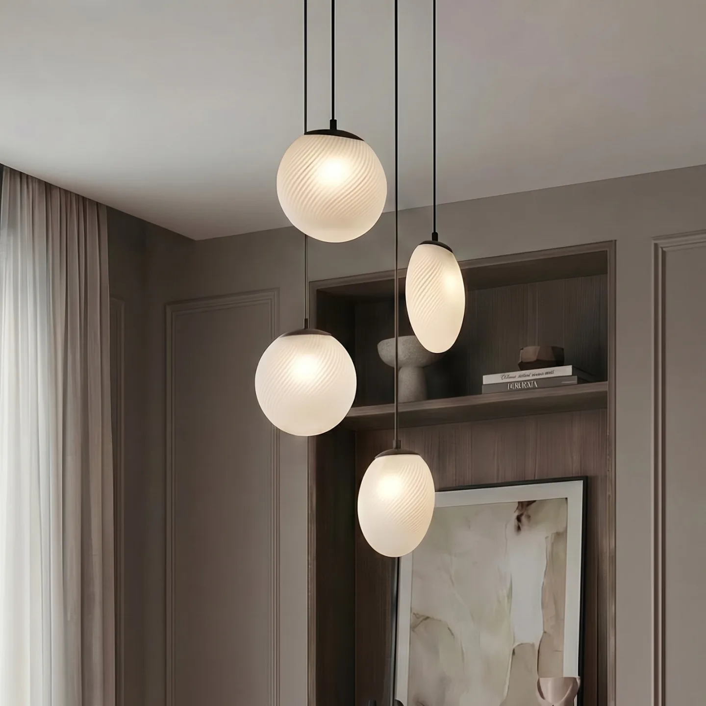 Lunelle hængelampe, 4 lyskilder, Ø 40 cm, sort, glas - Lucande - Stue - Moderne - Med flere lyskilder