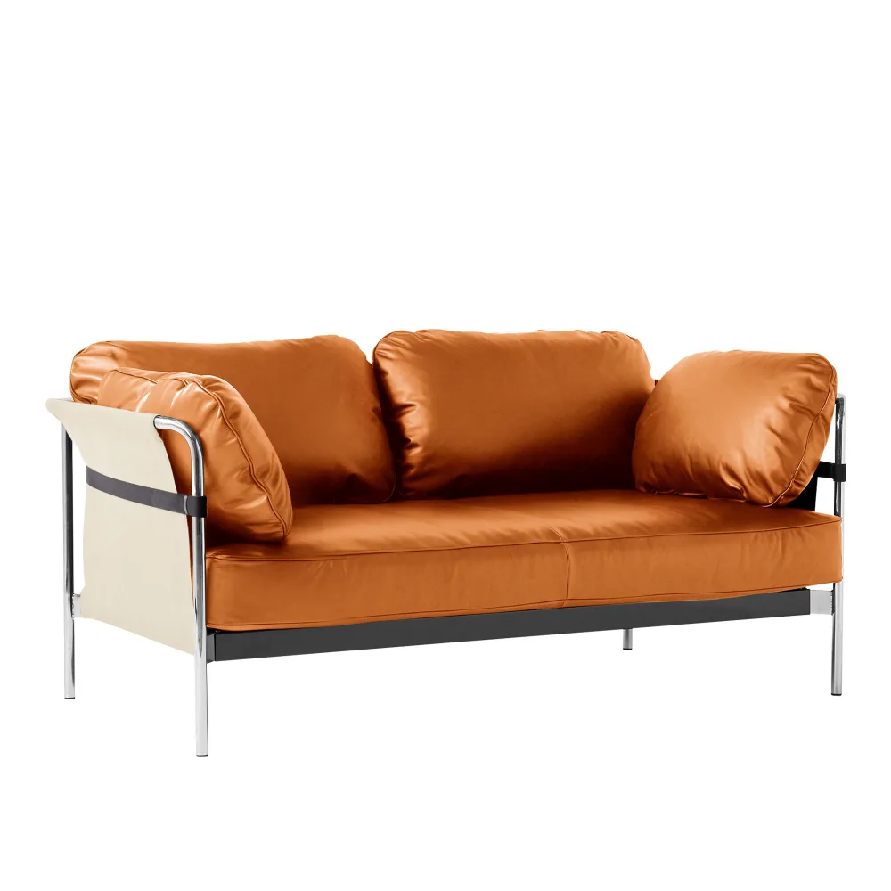 HAY - Can 2 Seater - Chrome Base - Natural Canvas - Cat.6 - Sense Cognac - Soffor - Ronan & Erwan Bouroullec