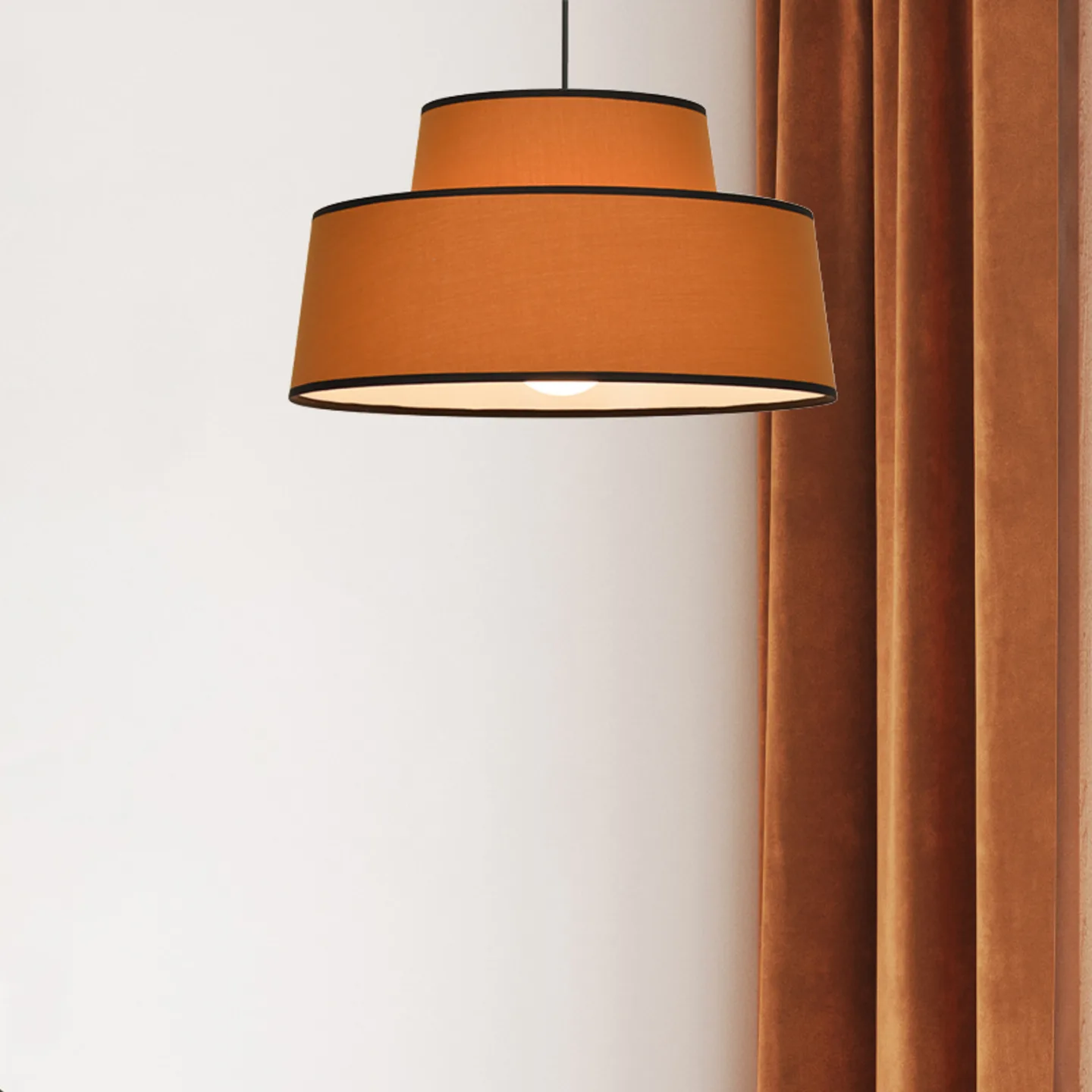 Mallorca hänglampa, karamell, Ø 38 cm, bomull – COREP SAS - Vardagsrum - Tyg / textil - Med lampskärm