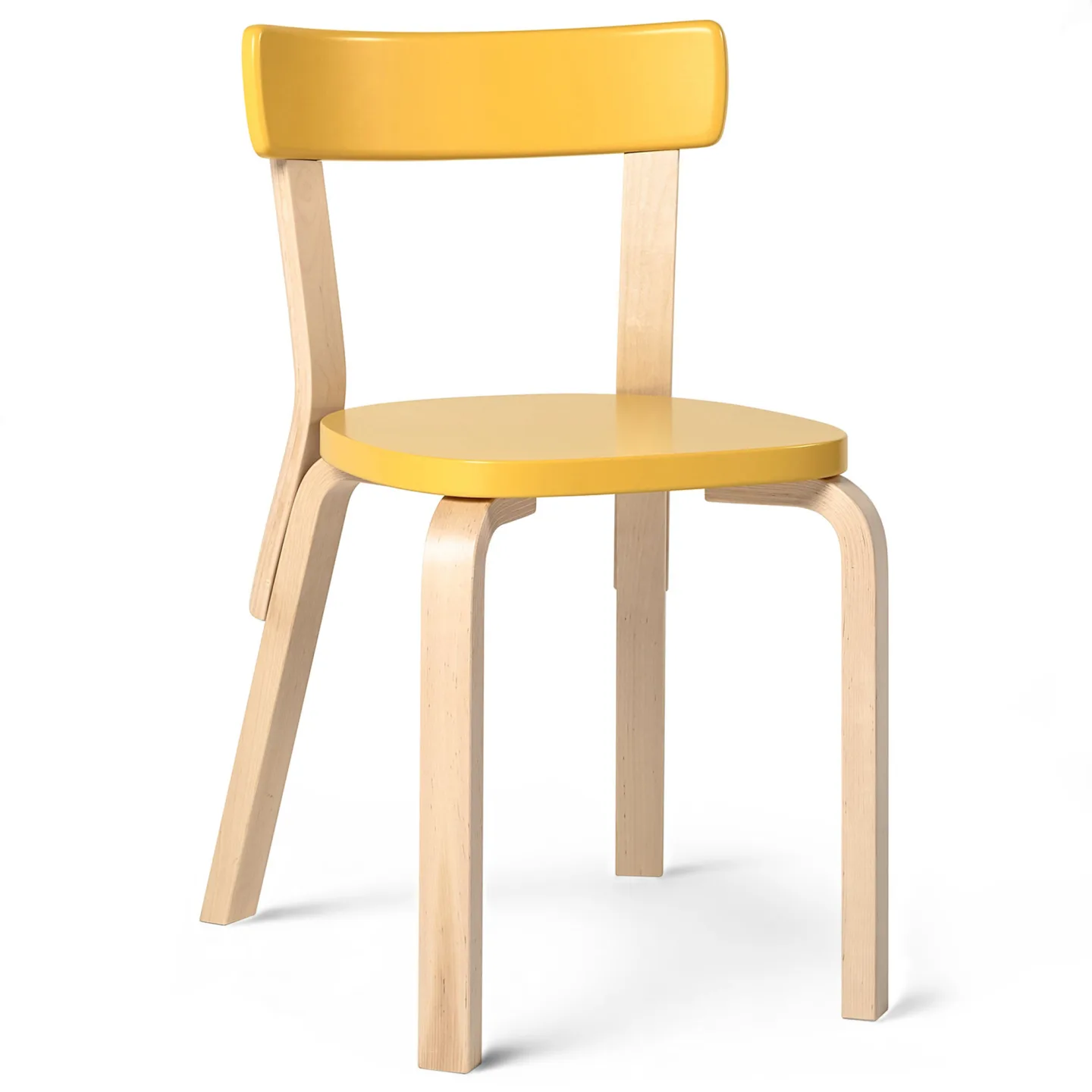 Artek - Stol 69, Klarlackade ben, Lackad gul sits - Matstolar - Alvar Aalto