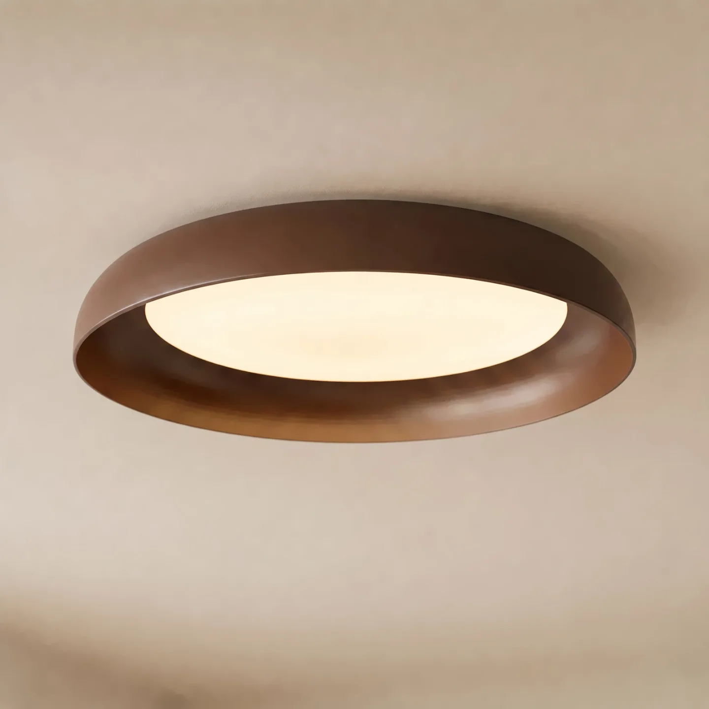 Florie LED-Deckenleuchte, braun, Metall, Ø 40 cm - Lindby - Wohnzimmer - Modern - Kunststoff - Bündig