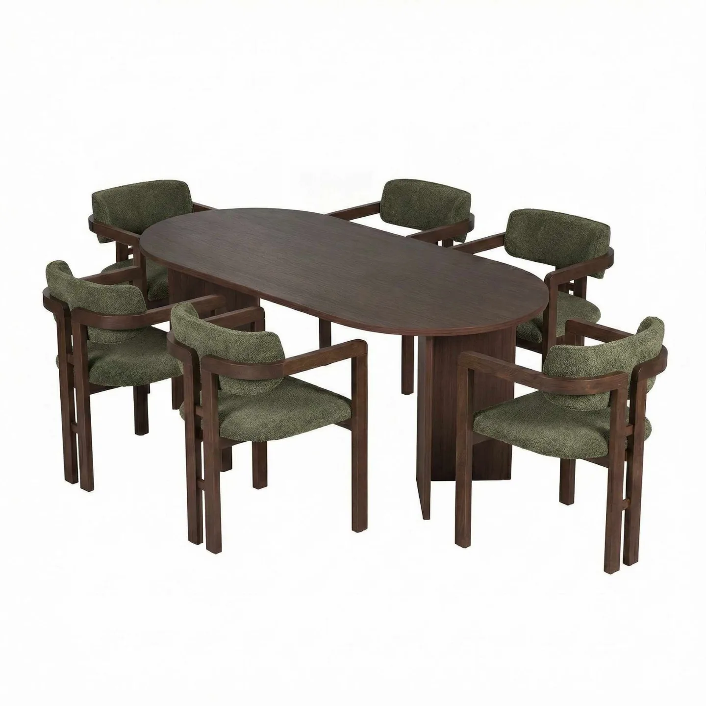 Dano Matbord 180 cm med 6 Bonavista Stolar - Milano Walnut, Dark Walnut, Green