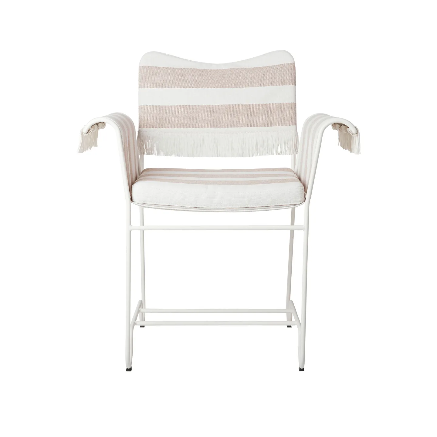 Gubi - Tropique Dining Chair - w. Fringes Classic White Semi Matt Base, Leslie Stripe, Limonta 40 - Matstolar utomhus - Mathieu Matégot - Beige,Vit - Textilmaterial