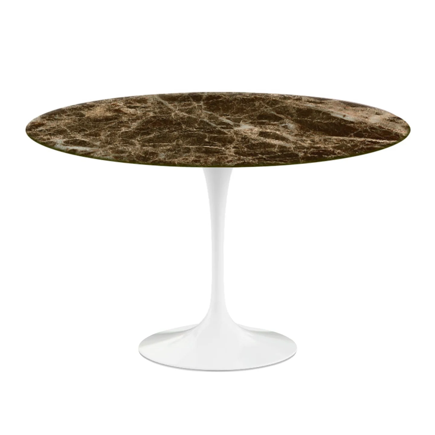 Knoll - Saarinen Round Table - Matbord, Ø 120 cm, Vitt underrede, skiva i glansig brun Emperador marmor - Matbord - Eero Saarinen