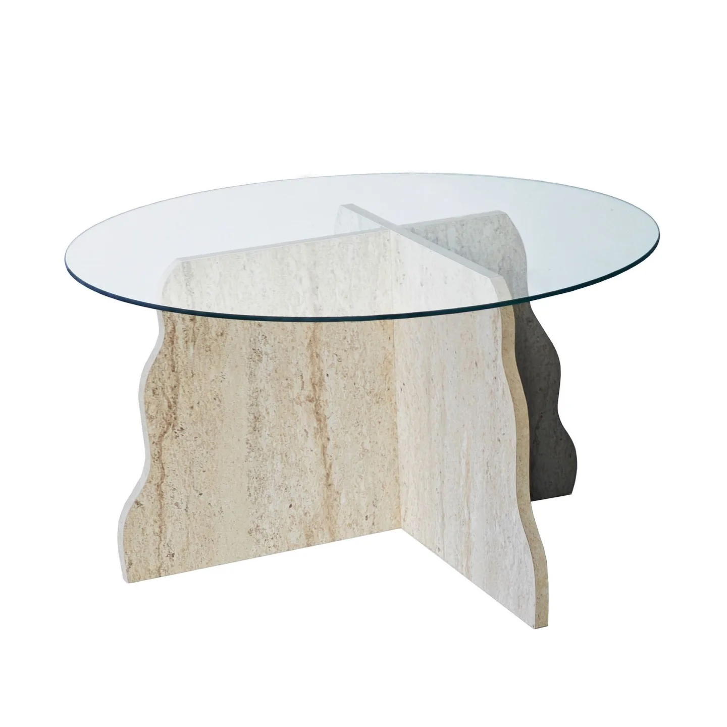 Fikret Soffbord 75 cm Rund Glas - Travertin Och Transparent