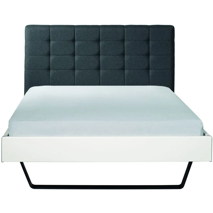 Bett Livao Weiss, Dunkelgrau, Schwarz MDF, Stoff, Metall 140 x 200 cm