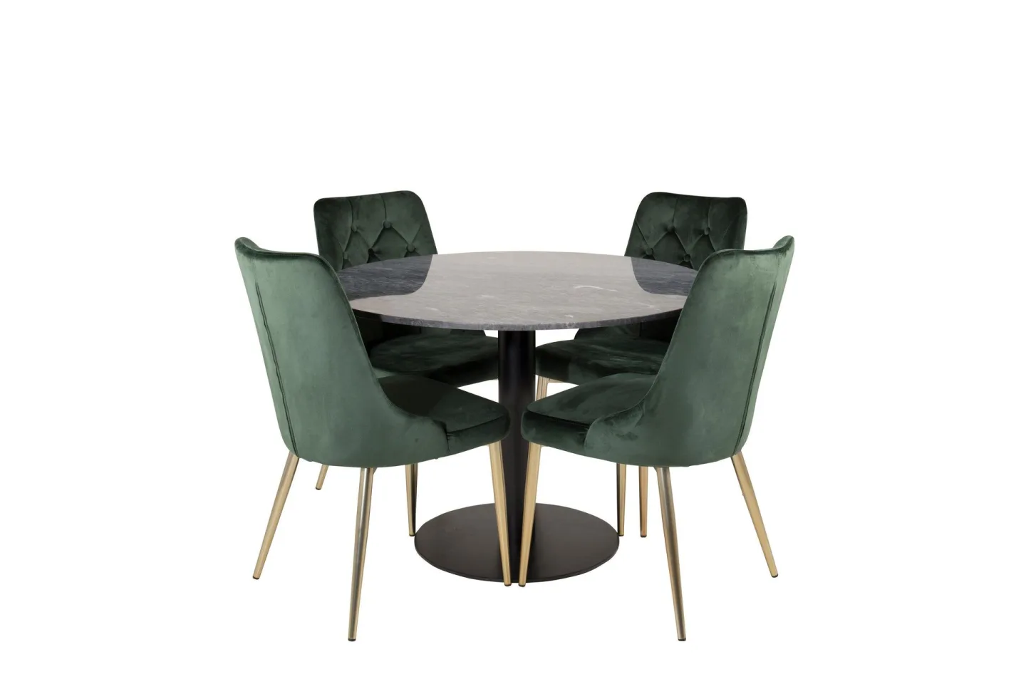 Estelle Matgrupp 106 cm Rund med 4 Velvet Deluxe stolar - Svart/Guld