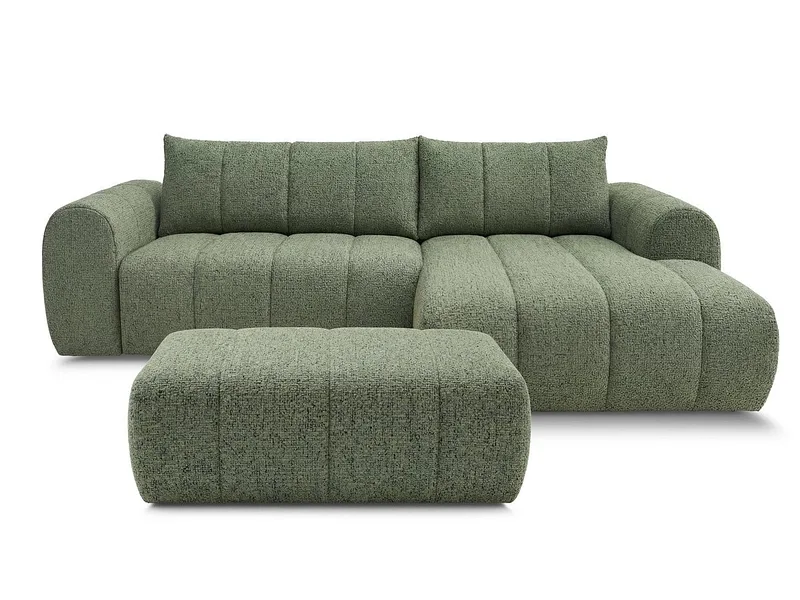 Ecksofa mit Hocker BOBOCHIC NESTY Stoff chiniert hellgrün