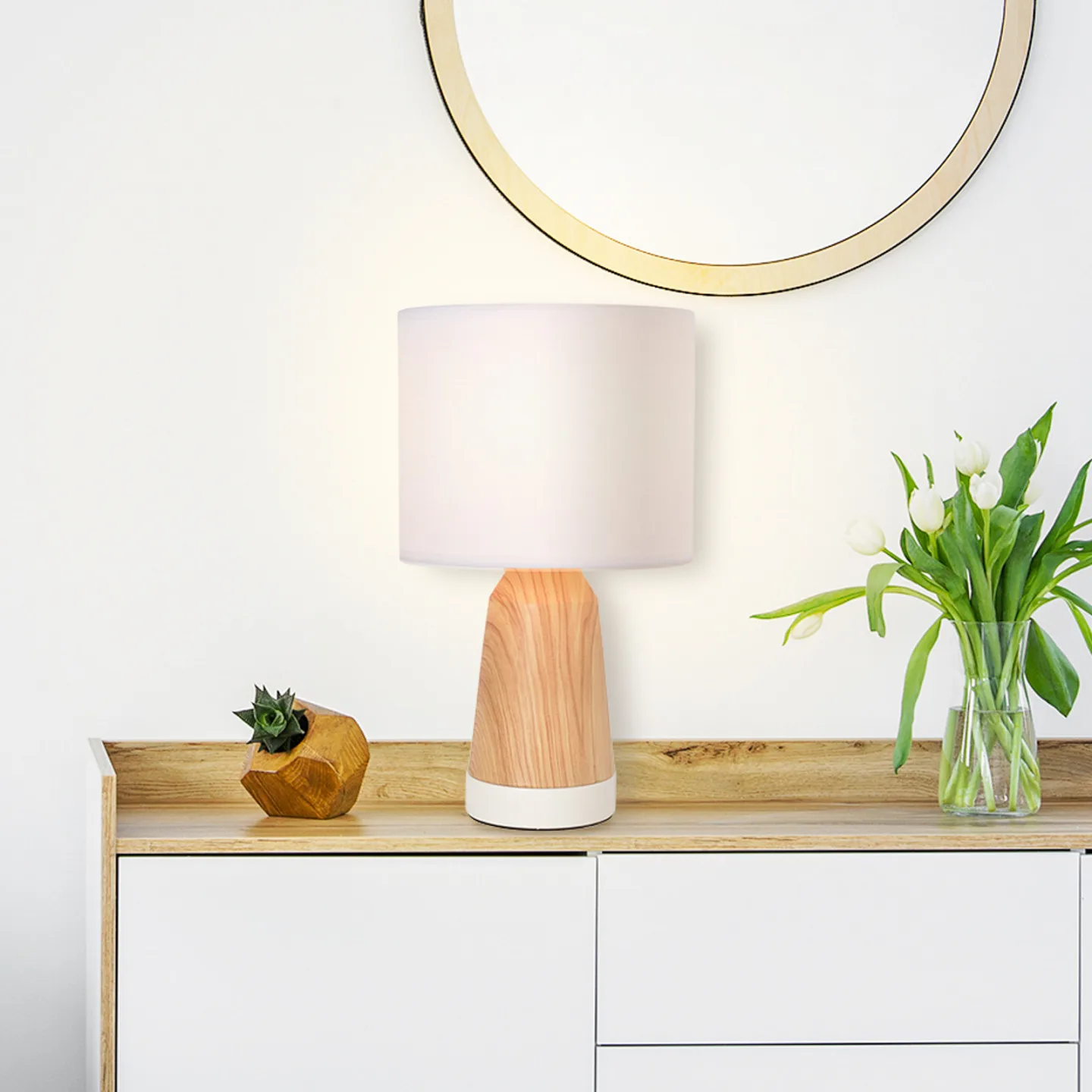 Baltik bordlampe, hvit/lys tre, høyde 33 cm – COREP SAS - Stue - Metall - Med skjerm