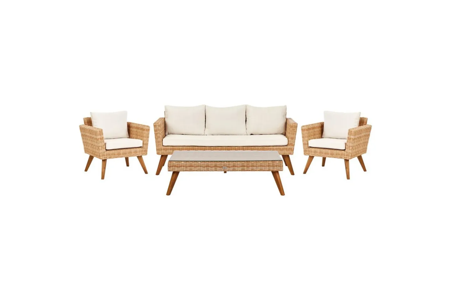 Loungegrupp med bord Vittoria Beige/vit/ljust trä, 5-Sits - Beige/vit/ljust trä, 5-Sits