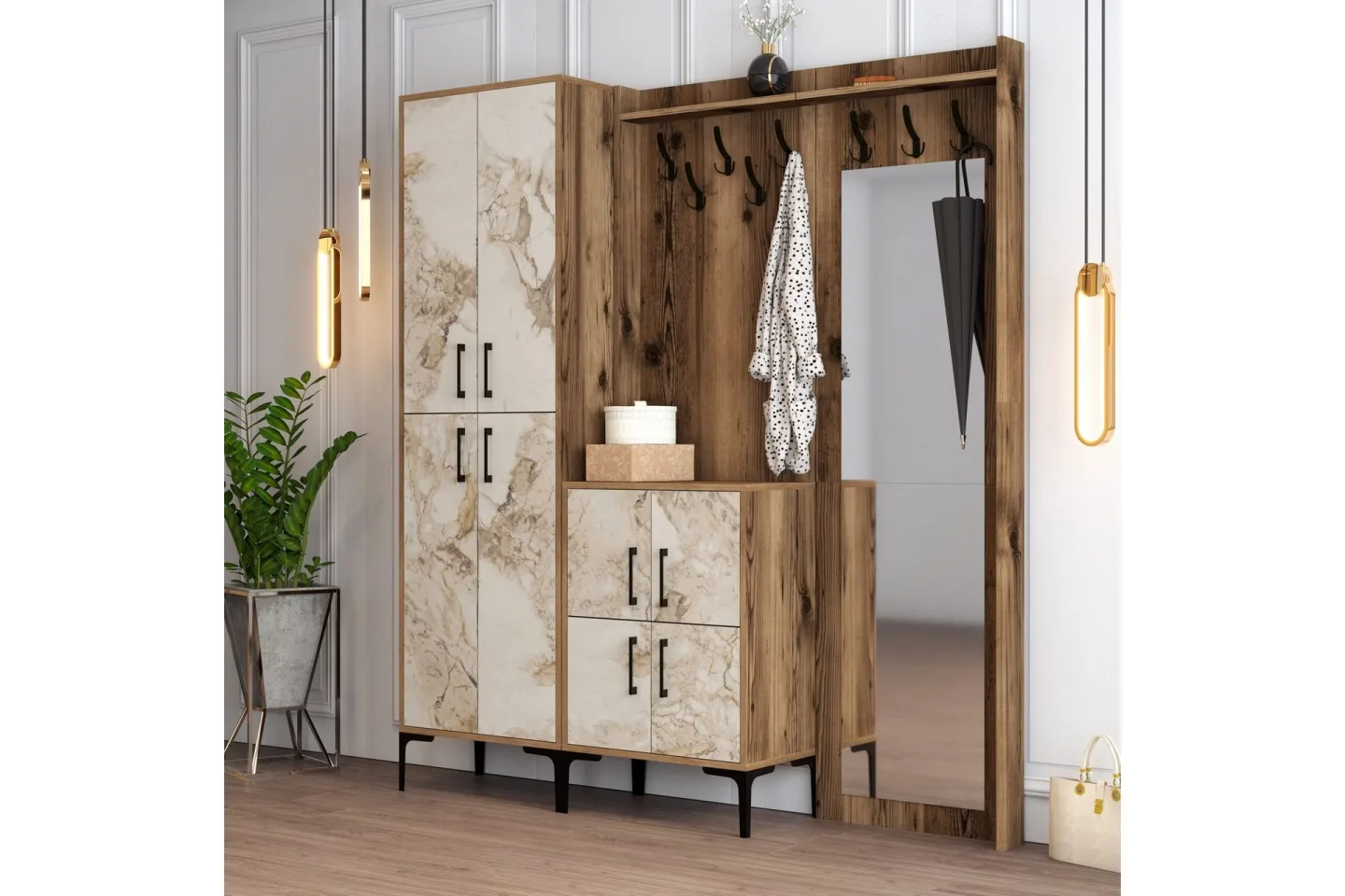 Retzow Hallmöbelset 180 cm - Brun/Vit