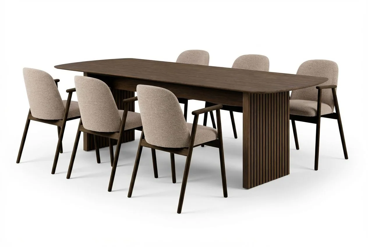 Richeto Matbord Rökt Ek 240 cm med 6 Reciclar Matstolar - Rökt ek/ Greige