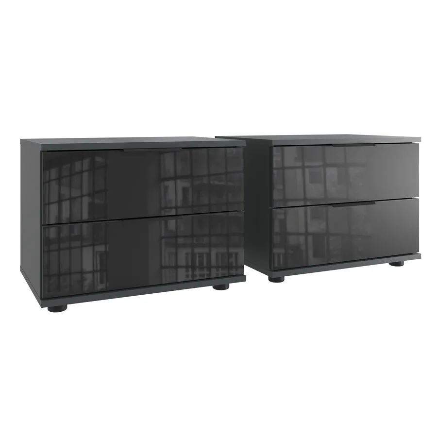 Nachttisch 2er-Set Metac Graphit, Schwarz Spanplatte, Glas B 104 H 40 cm