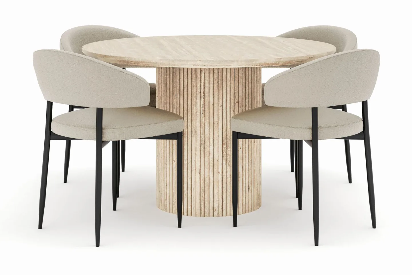 Uppveda Matbord Runt 120 cm med 4 Sawako Stolar - Beige