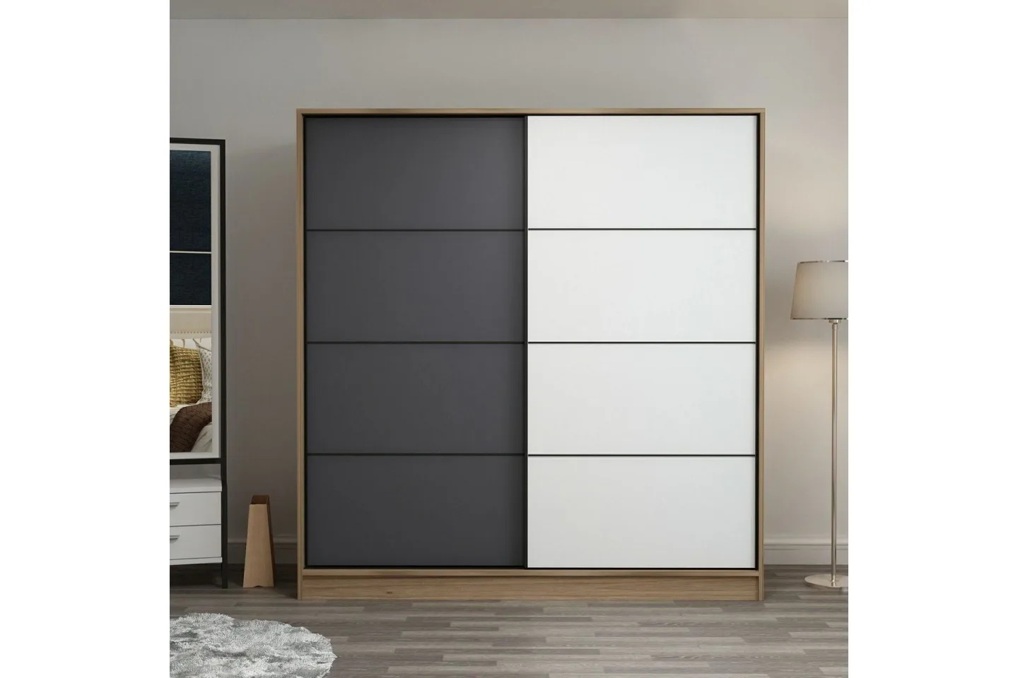 Fruitland Garderob 220 cm - Ek/Grå/Vit