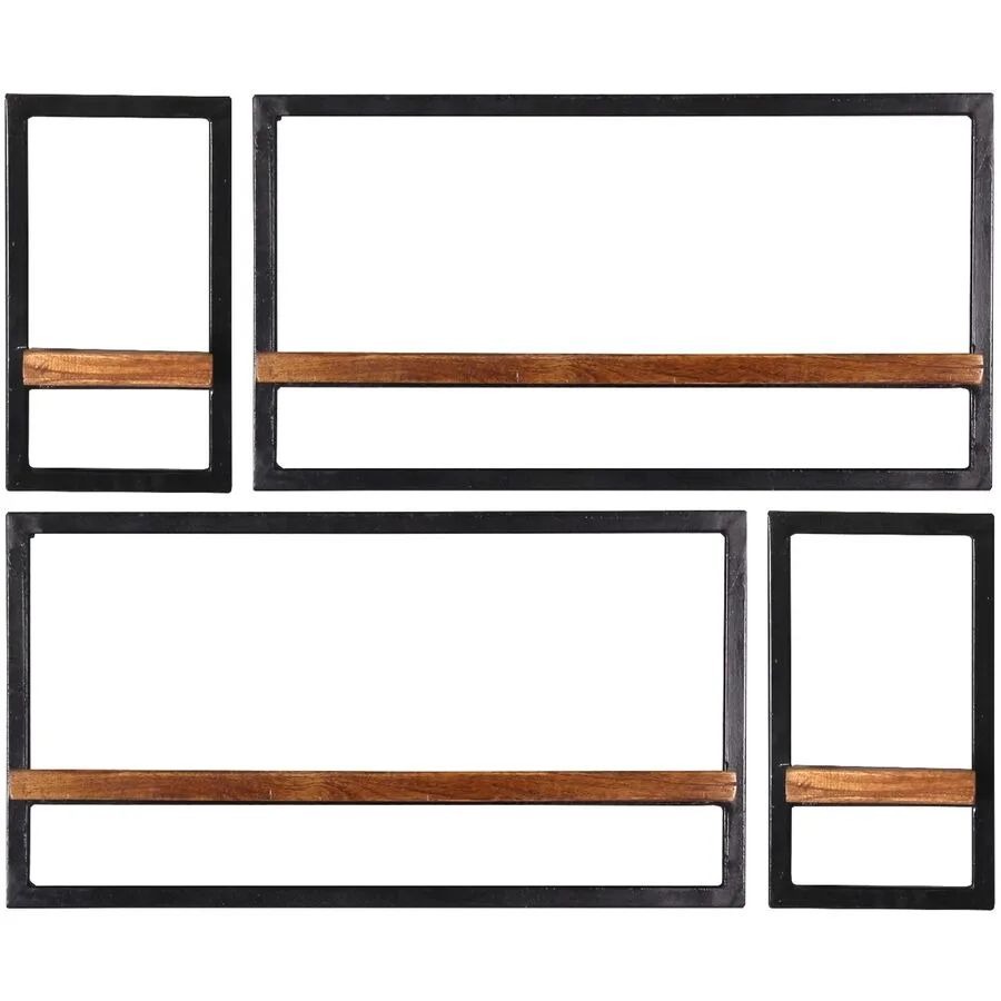 Wandregal Ecuador natur, schwarz Mangoholz, Metall B 95 T 25 cm