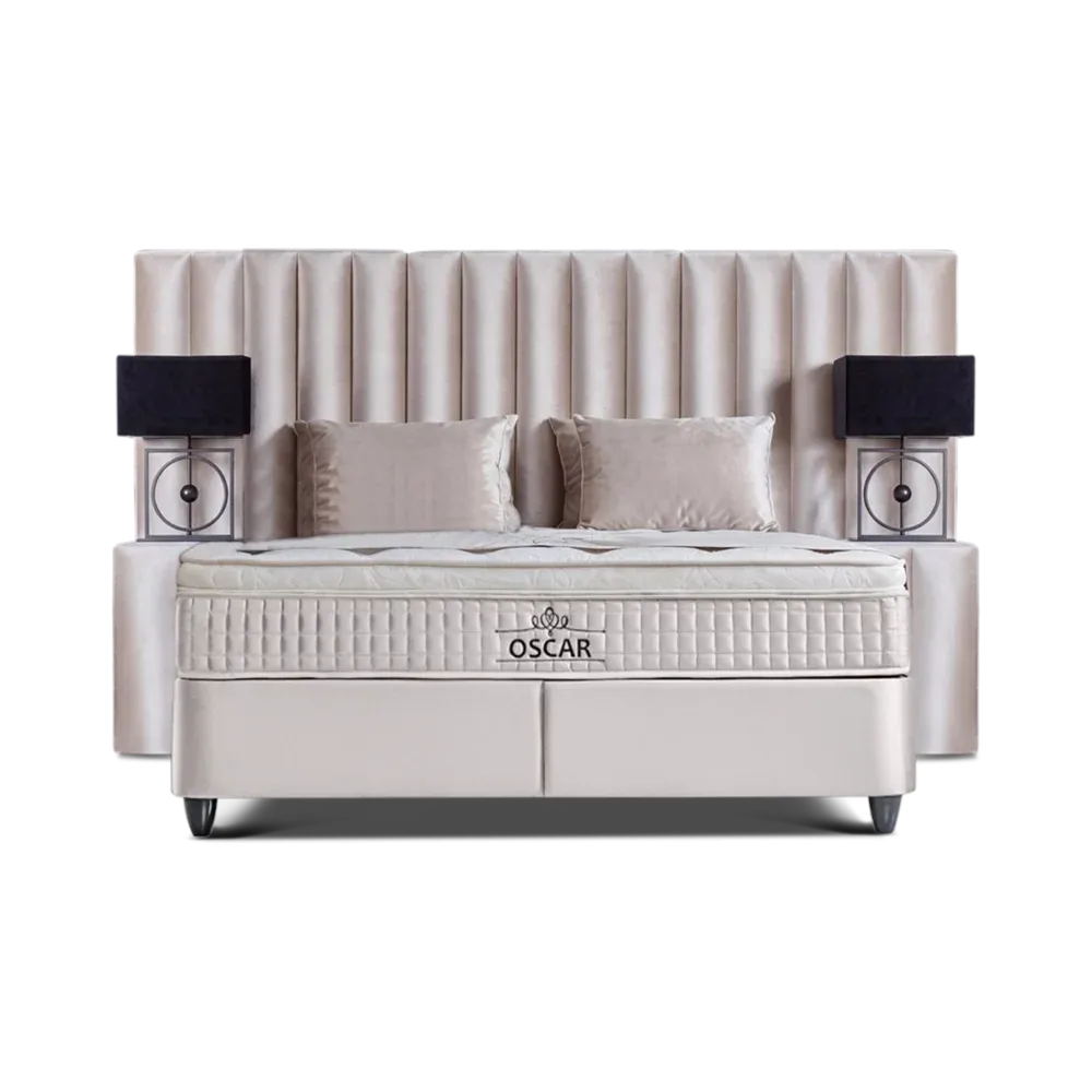 Premium Boxspringbett 160×200 komplett mit Matratze, Topper & Bettkasten, Samt Creme, Oscar