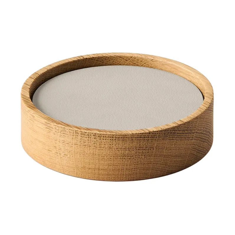 LIND DNA Wood Box Glasuntersetzer Set Nature-oak, Kreis, S, Nupo oyster white, 9-teilig