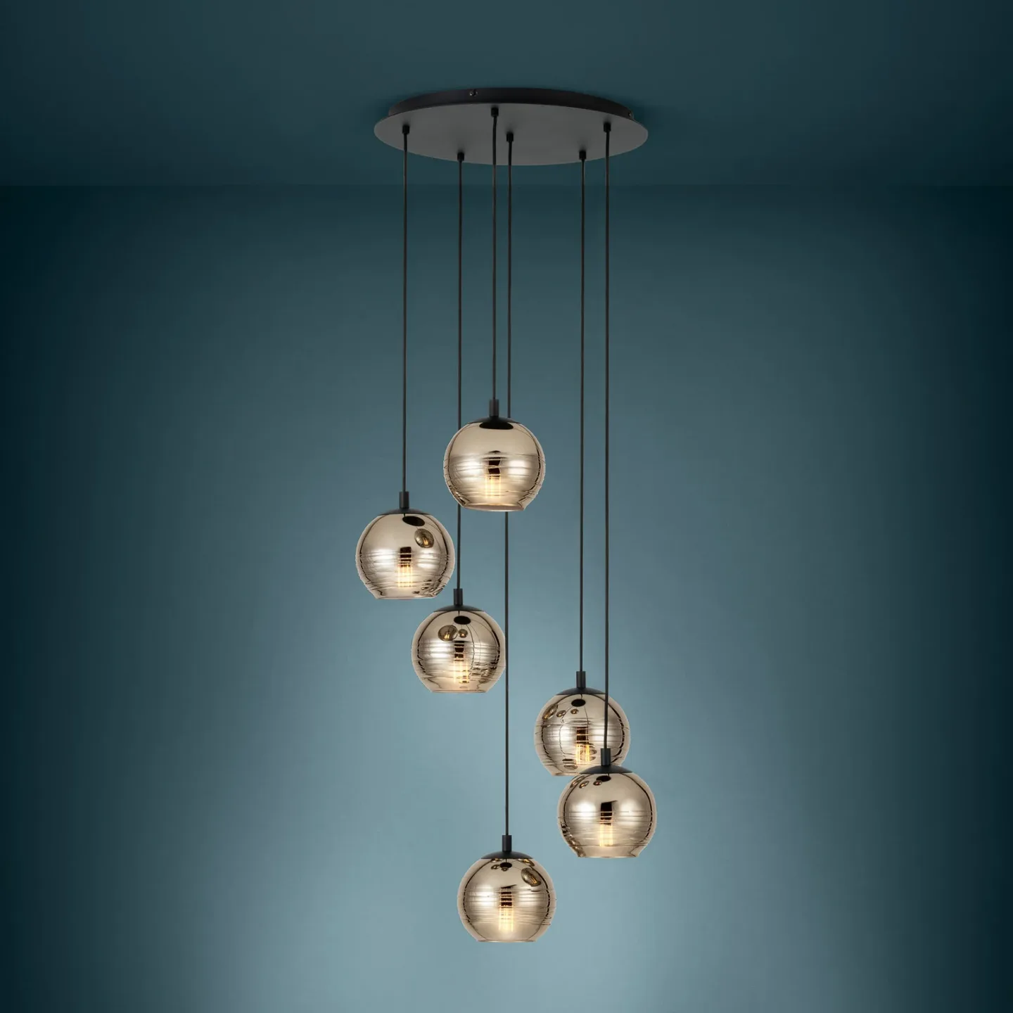 Lemorieta hængelampe, guld, Ø 57 cm, 6 lyskilder - Stars of Light - Stue - Moderne - Glas - Med flere lyskilder