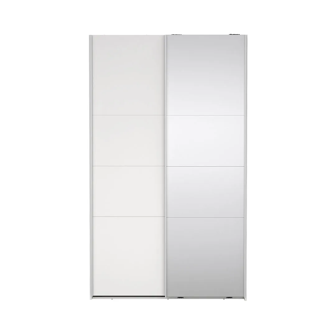 Catania Kleiderschrank 201x119x65cm, 1 Schiebetür, 1 Schiebetür mit Spiegel weiß.
