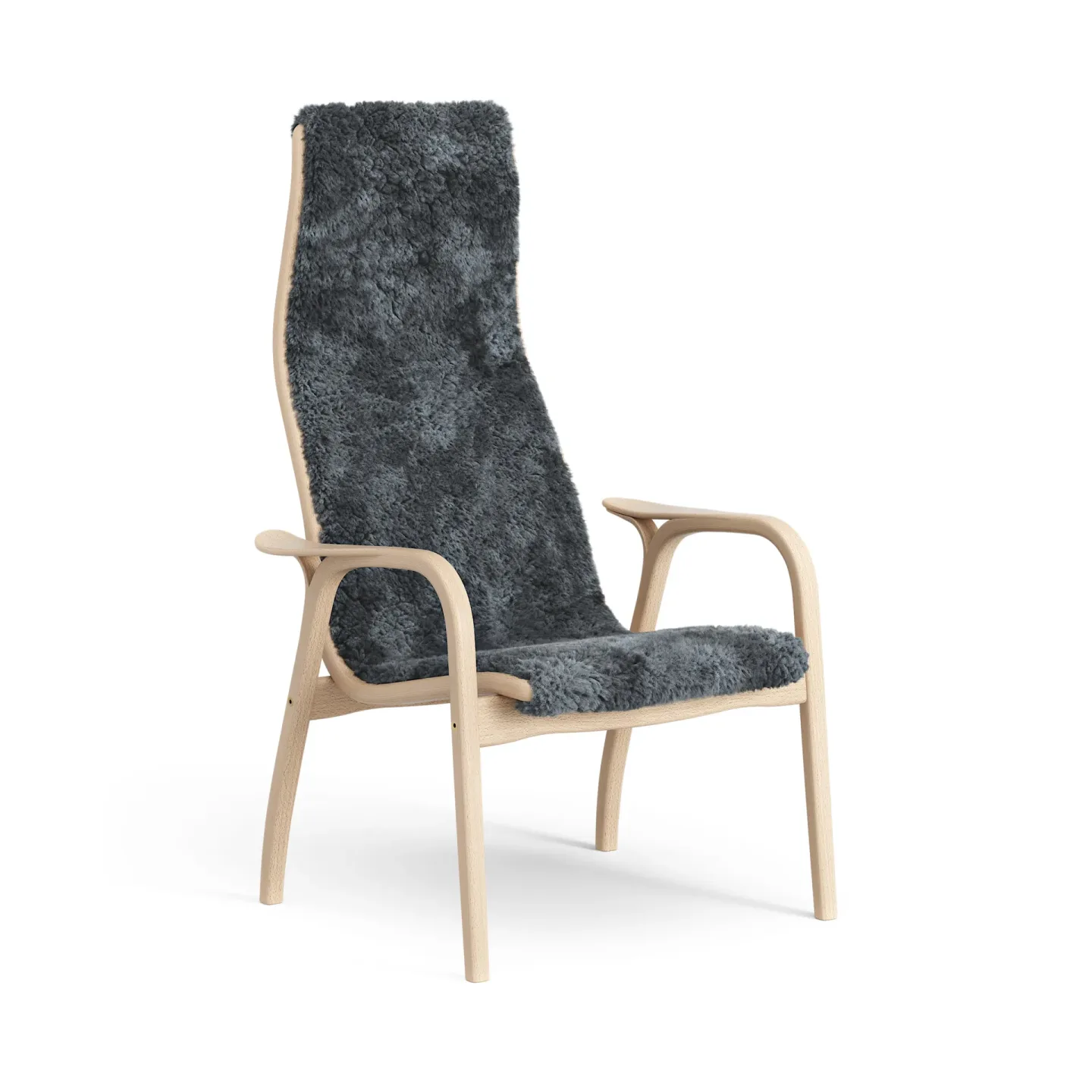 Swedese Lamini barnfåtölj lackad bok/fårskinn Charcoal (mörkgrå)