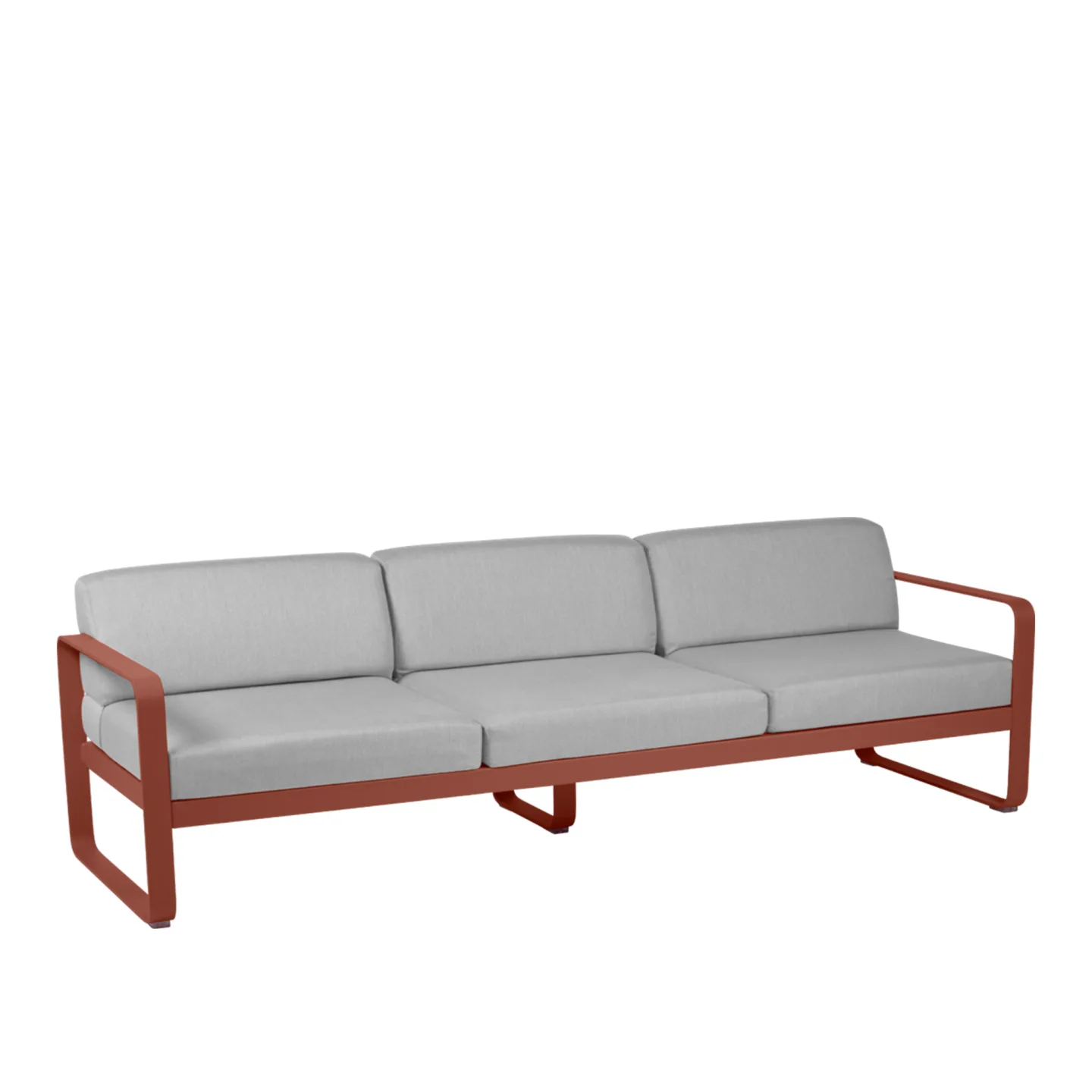 Fermob - Bellevie 3 Seater Sofa Flannel Grey Cushions, Red Ochre - Soffor utomhus - Pagnon & Pelhaître