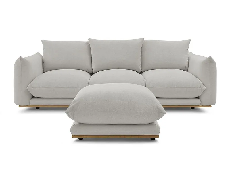 3er Sofa mit Hocker BOBOCHIC ERNEST Stoff hellgrau