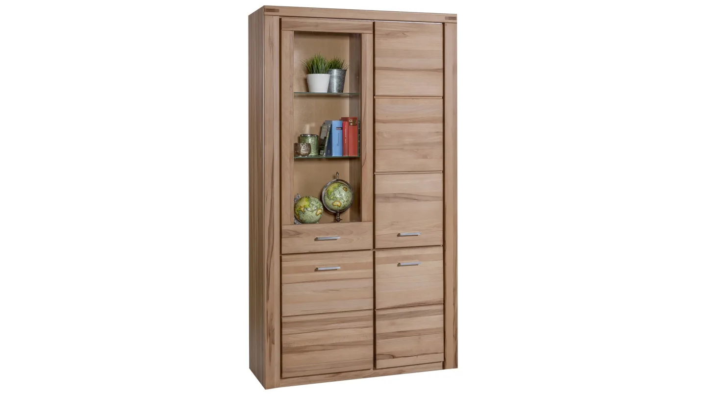 Vitrine mit Glastür Kernbuche teilmassiv geölt Breite 108 cm - FREYJA