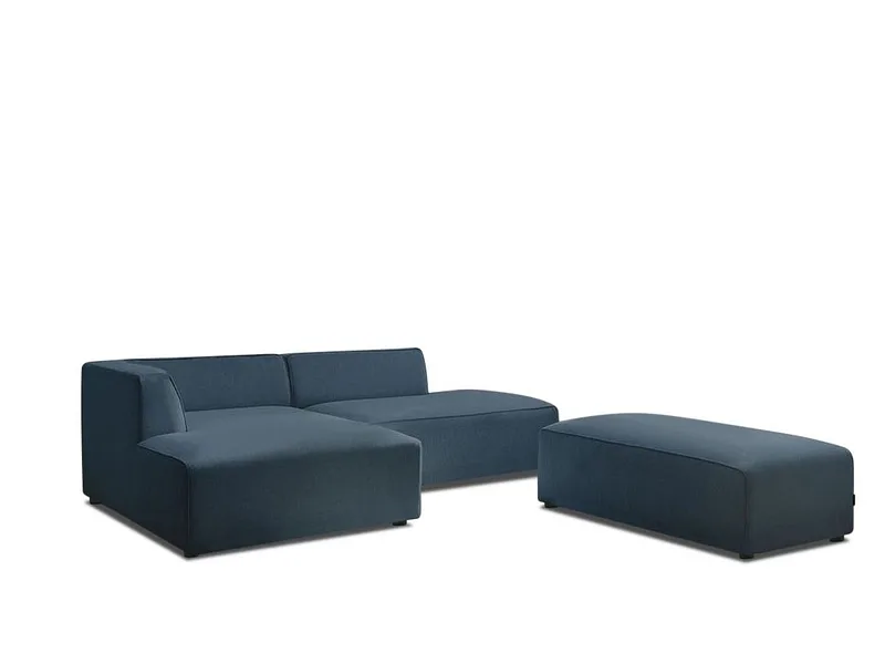 Ecksofa mit Hocker BOBOCHIC MEGEVE Stoff chiniert dunkelblau