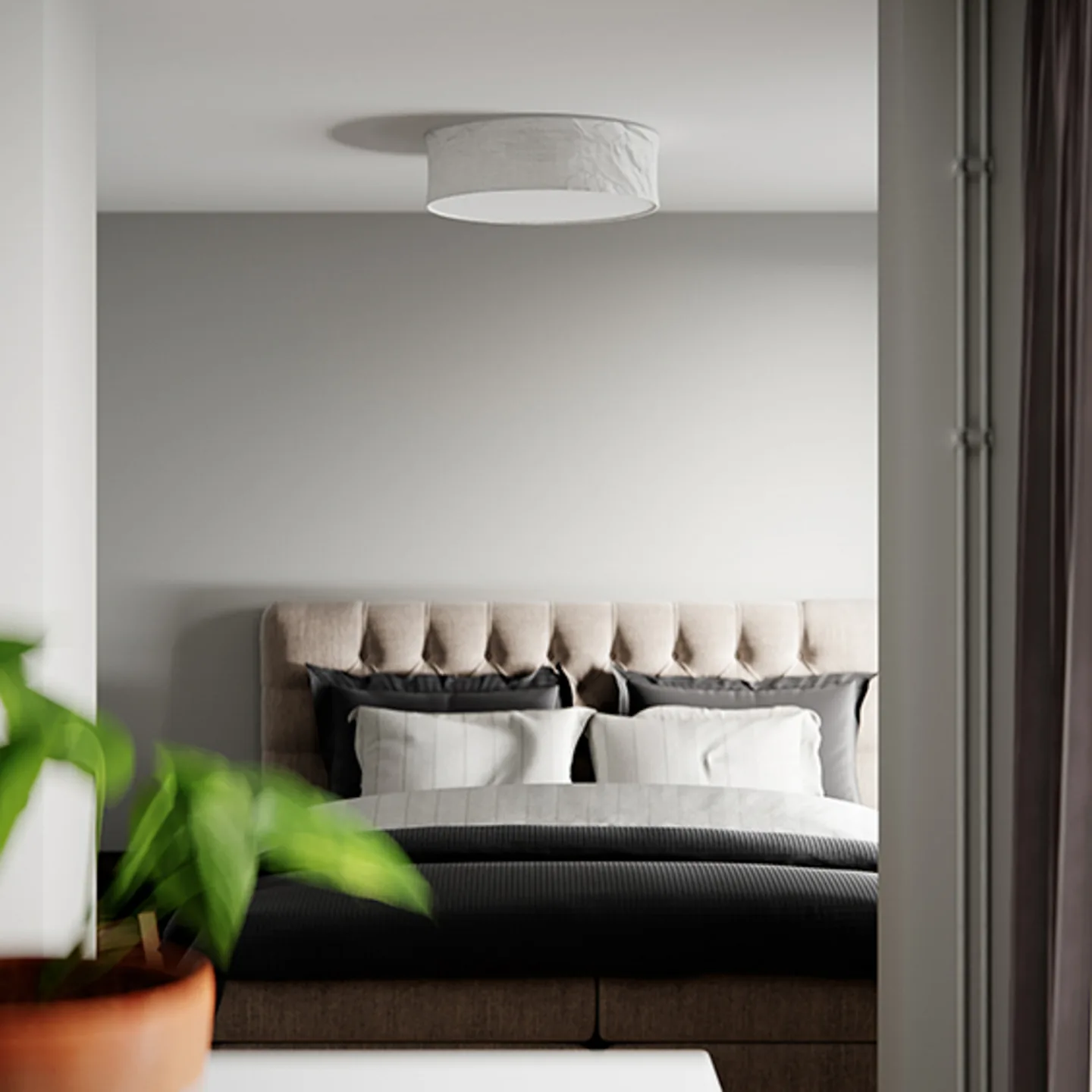 Vita Loftlampe Ø60 White - By Rydéns - Stue - Stof / tekstil - Rund