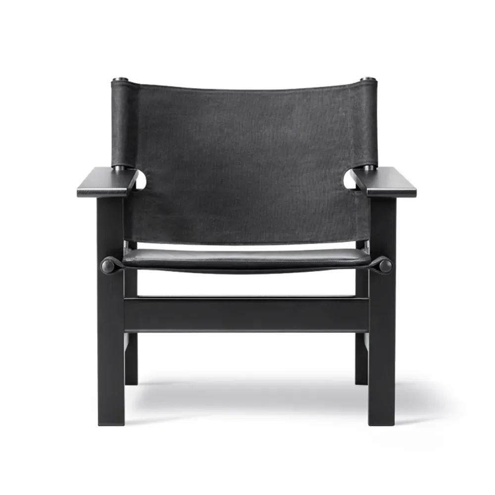 Fredericia Furniture The Canvas Chair fåtölj Canvas svart-svartlackad ek, inkl. svart läder dyna