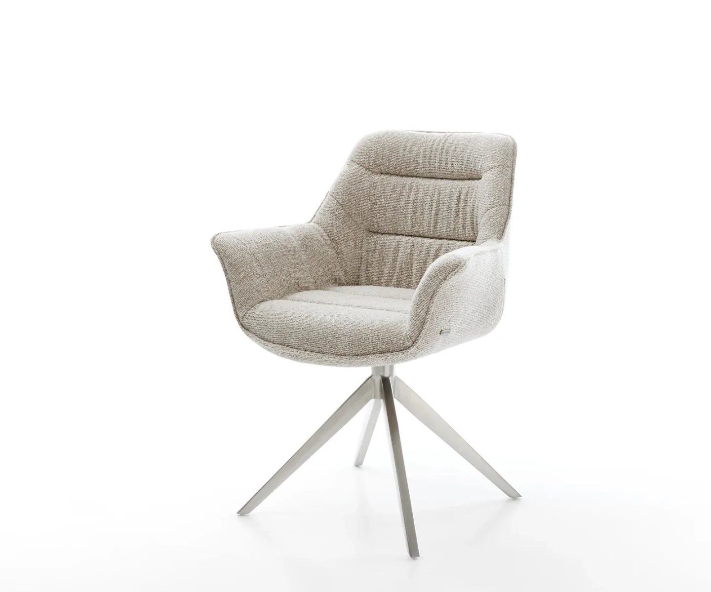 Drehstuhl Kaira-Flex Webstoff Soft Beige Kreuzgestell breit Edelstahl 360° drehbar Wippfunktion