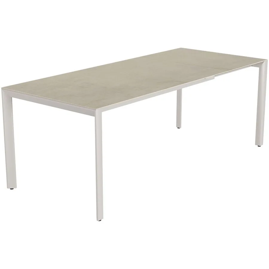 Gartentisch ausziehbar Tropea Greige matt / Travertino Romano Keramik/Stahl pulverbeschichtet B 140 T 90 cm