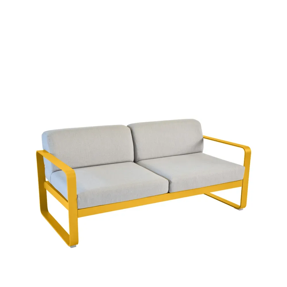 Fermob Bellevie 2-sits soffa Honey (gul), flannel grey dyna